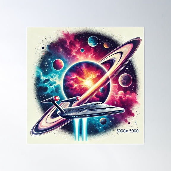 Cosmic Odyssey – Spaceship Exploring The Universe Poster Wall Art, Modern Wall Decor, 8x12 UNFRAMED