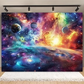 Cosmic Outer Space Backdrop Galaxy Solar System Universe Galaxy Photography Background Colorful Universe Photo Studio Props for Children Happy Birthday Party Decor Banner
