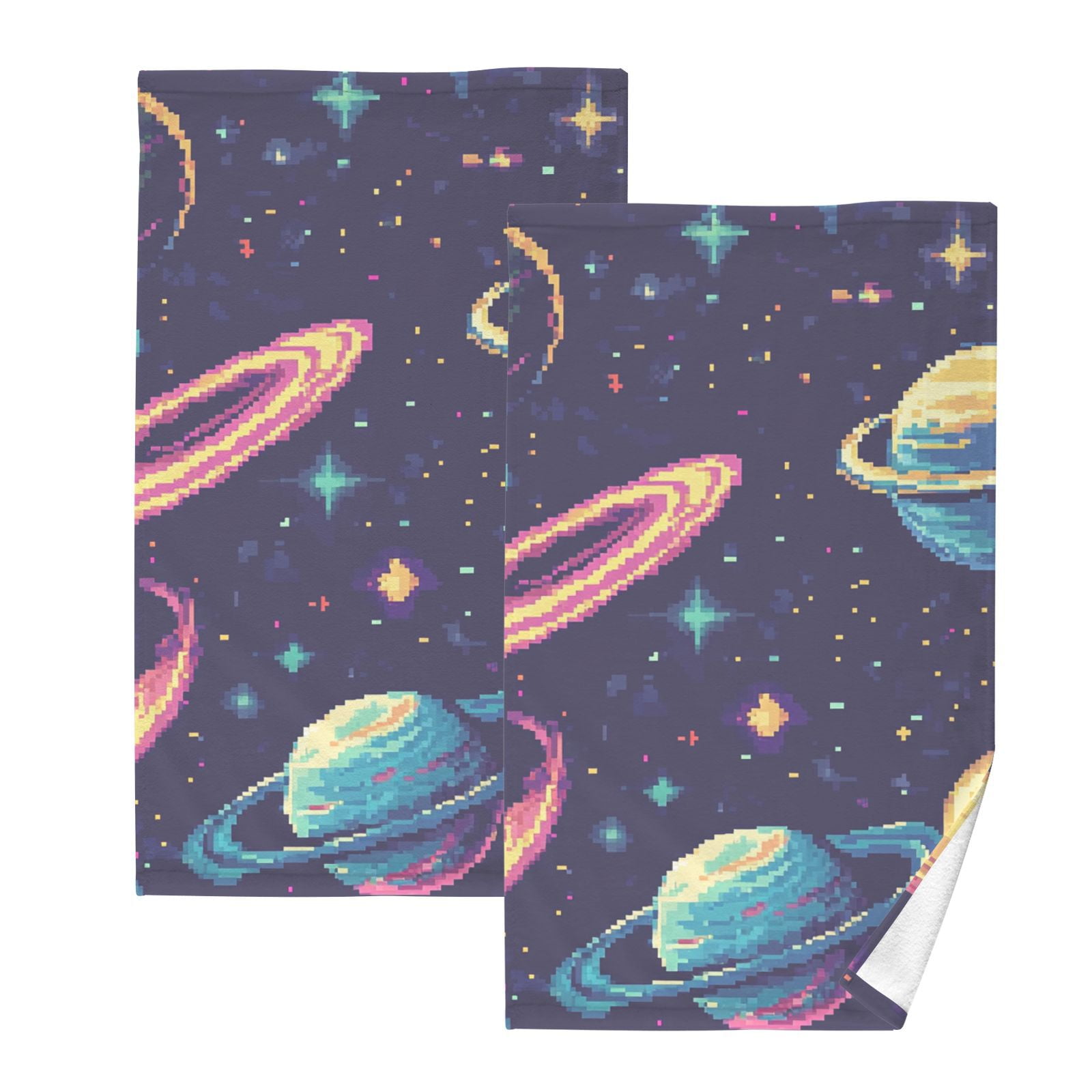 Cosmic Pixel_style Hand Towels Cotton Bath Towels Large Face Towels Absorbent for Bathroom 2 Packs