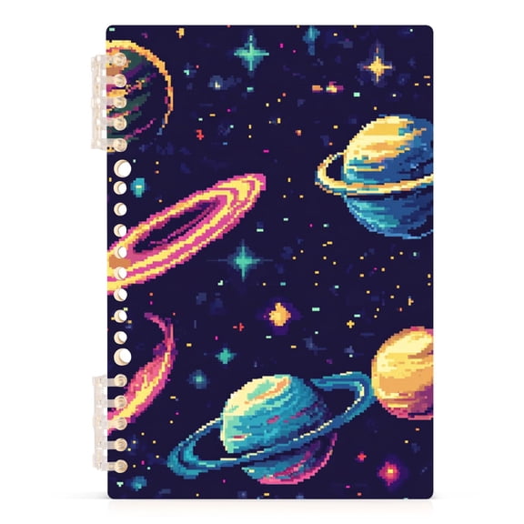 Cosmic Pixel_style Ring Binder Notebook Journey Note Diary College Ruled Spiral Notebook Study Loose Leaf Paper A5 60 Pages