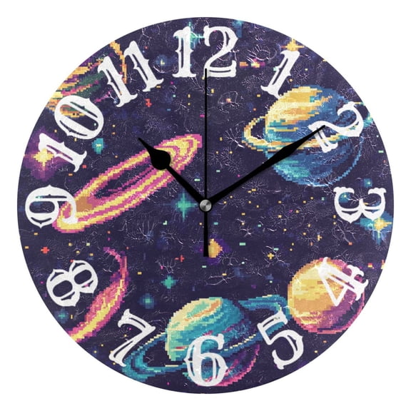 Cosmic Pixel_style Wall Clock 10 inch Non-Ticking Easy to Read Decorative Clocks for Home Bedroom Living Room