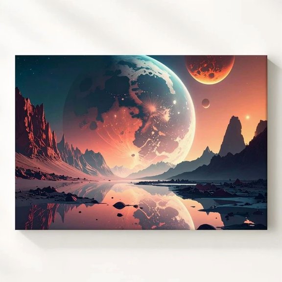 Cosmic Planet And Moons Postervibrant Space Scene With Reflections Wall Art