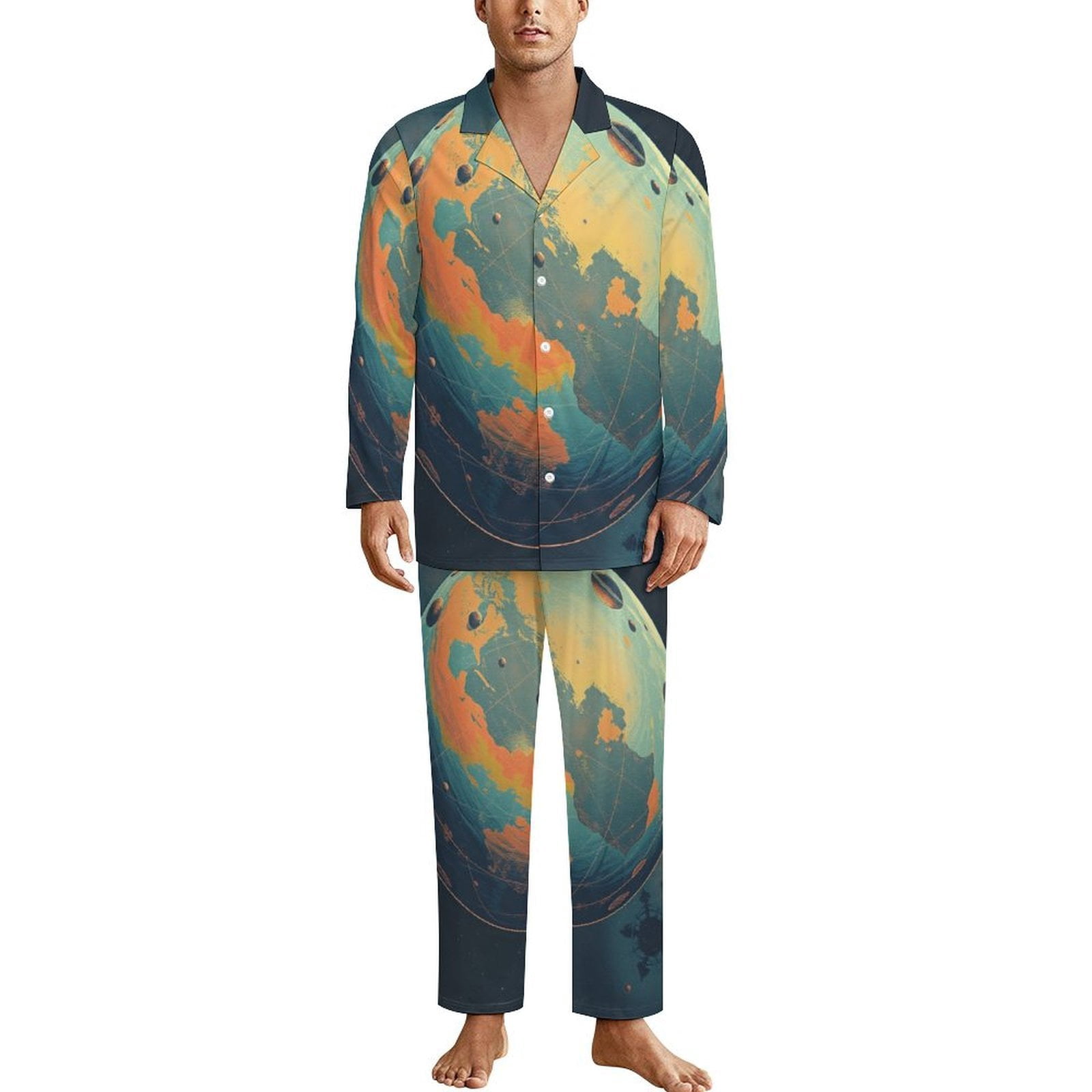 Cosmic Planet Pajama Set Soft Sleepwear Man Long Sleeves Casual Sleep ...