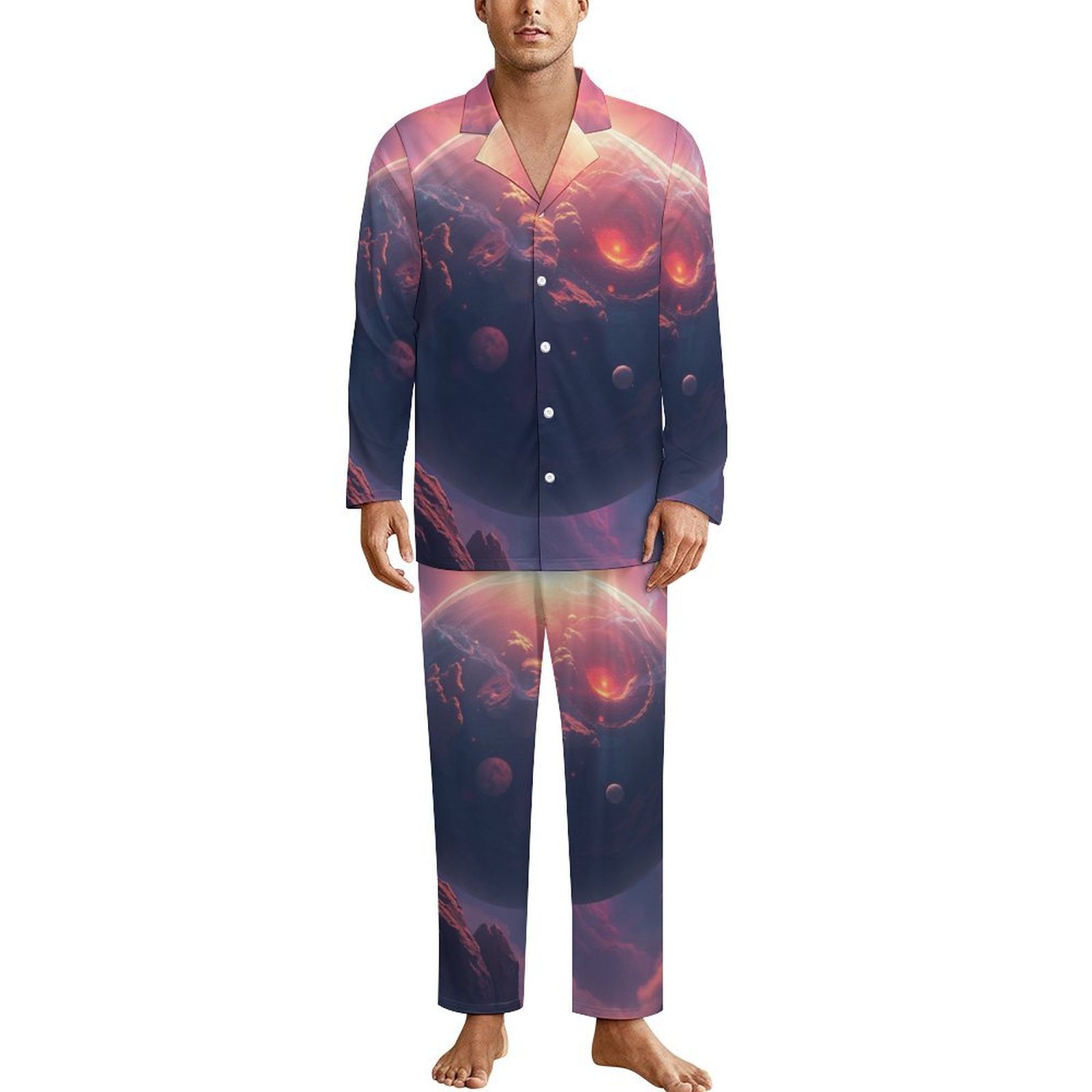Cosmic Planet Pajamas Men Sleep Sleepwear Spring 2 Piece Casual ...