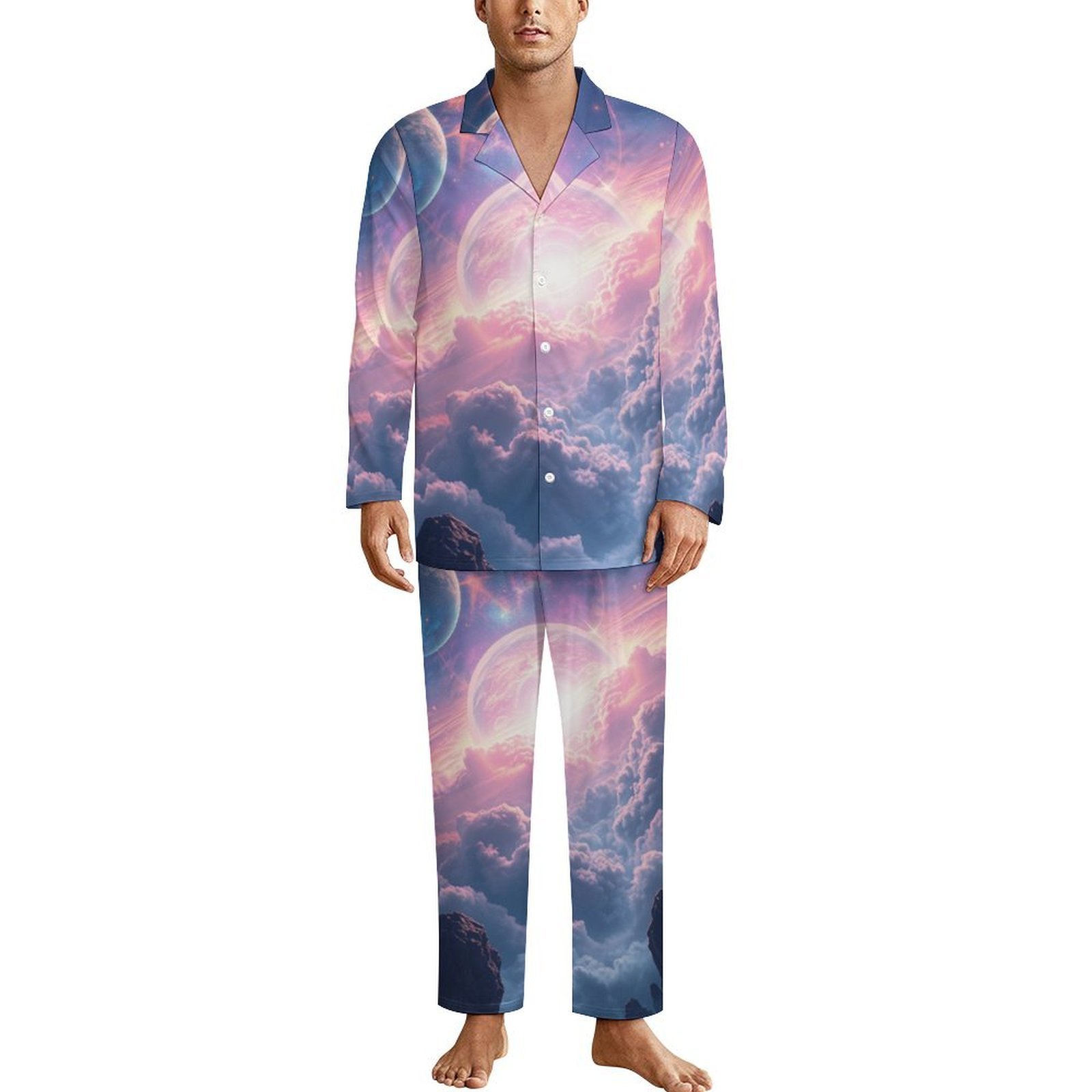 Cosmic Planet Pajamas Men Sleep Sleepwear Spring 2 Piece Casual ...