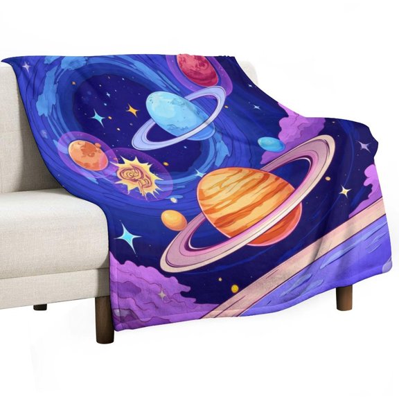 Cosmic Planet Rings Throw Blanket Warm Microfiber Flannel Bedroom Decor Blankets For Beds
