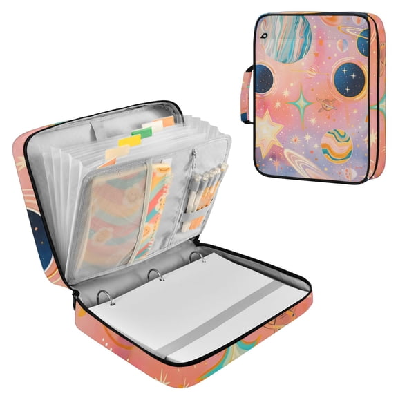 Cosmic Planets and Galaxy Accordion File Organizer Expanding File Folder 3-Ring Binder Bag 500 Sheets A4 Size