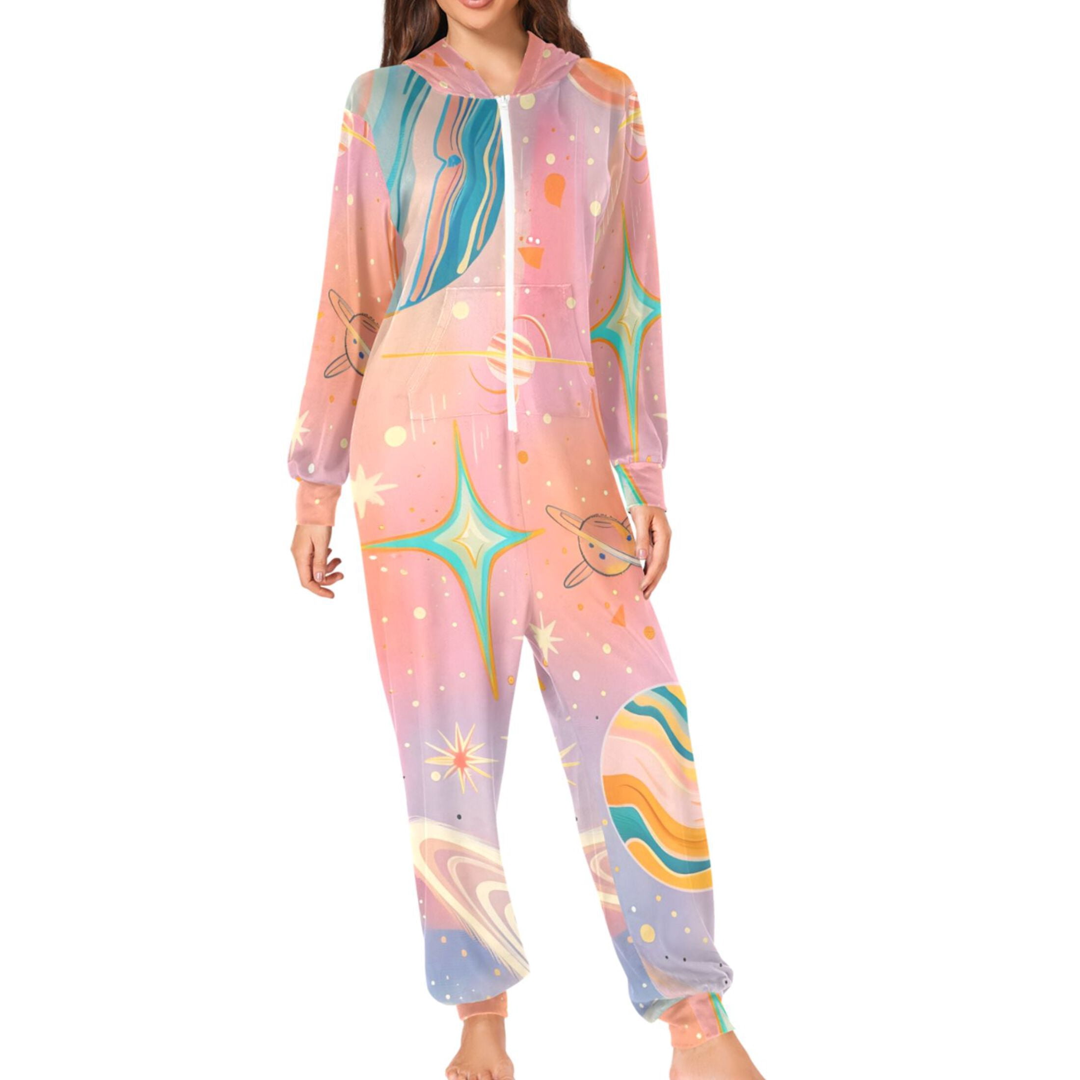 Cosmic Planets and Galaxy Adult's Hoodie Onesie Jumpsuit One-Piece ...