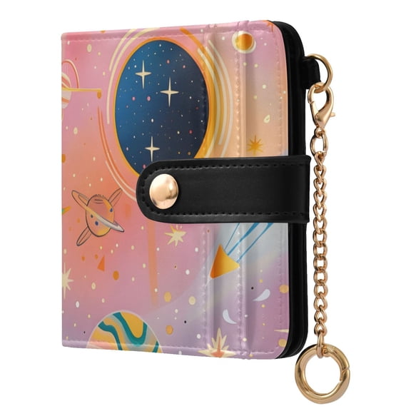 Cosmic Planets and Galaxy Women's Wallet PU Leather Card Cases RFID Blocking Purse Billfold with Key Ring