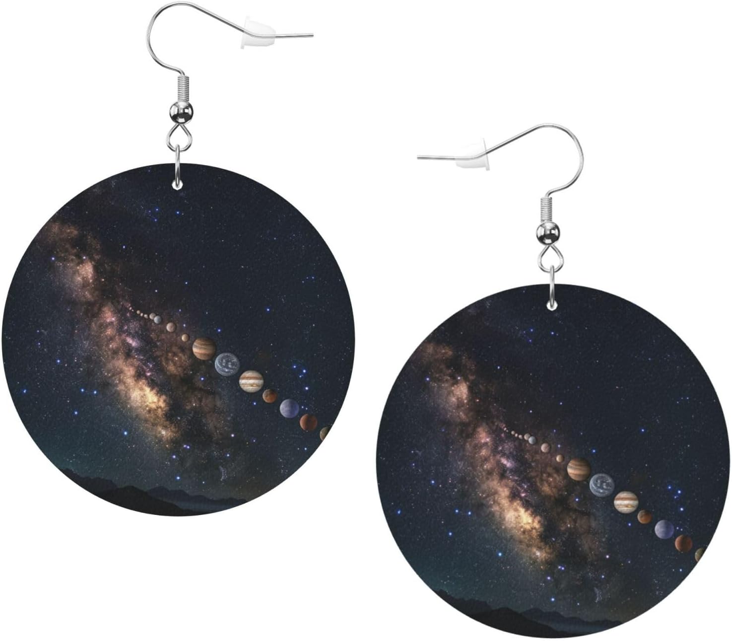 Cosmic Pro Galaxy Earrings for Women PU Leather Dangle Earrings, Lightweight Round Shape Leather Teardrop Dangly Ear Pendants Jewelry Gift[d873]