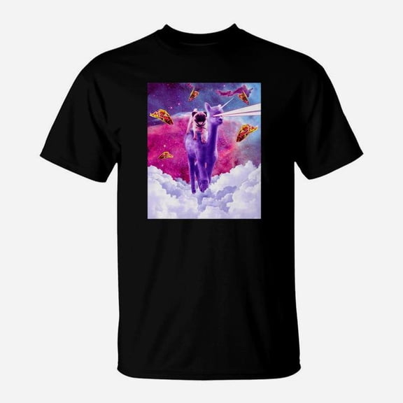 Cosmic Pug Riding Alpaca Unicorn TShirt
