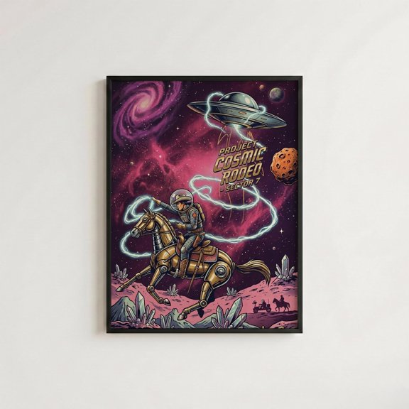 Cosmic Rodeo Poster, Space Cowboy Wall Art, Retro Western Print, Neon Galaxy Decor , Poster Print Only
