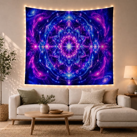 Cosmic Sacred Geometry Mandala in Galactic Swirl, Mystical Celestial Design for Space Lovers, Celestial Home Decor Christmas Gift Tapestry Wall Hanging for Bedroom, Living Room and Dorm