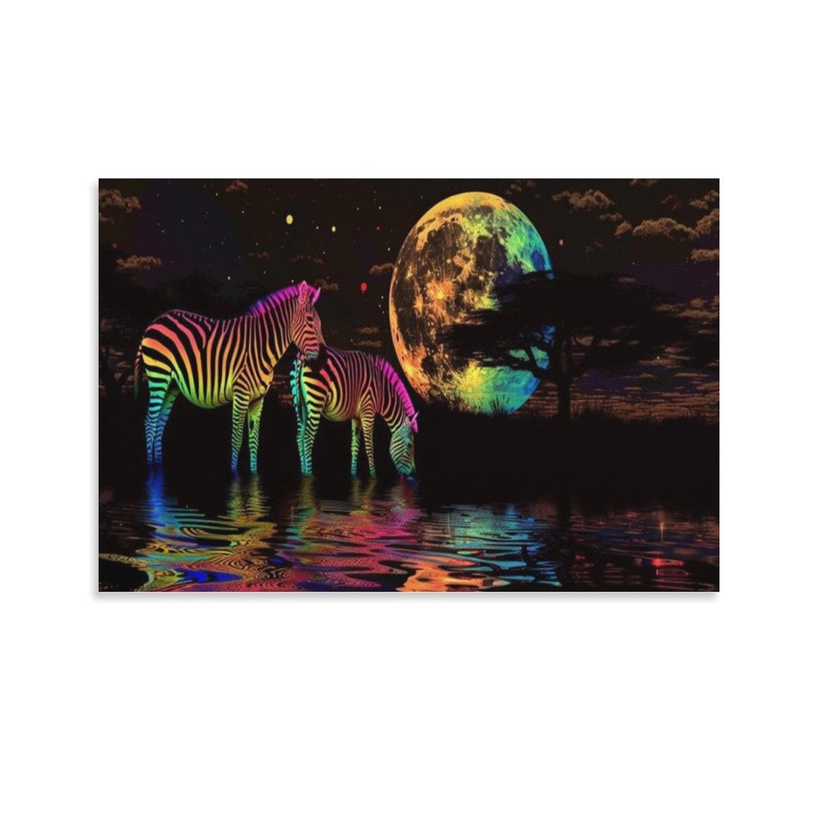 Cosmic Savannah - Neon Zebras Digital Art Colorful Wall Art Animal ...