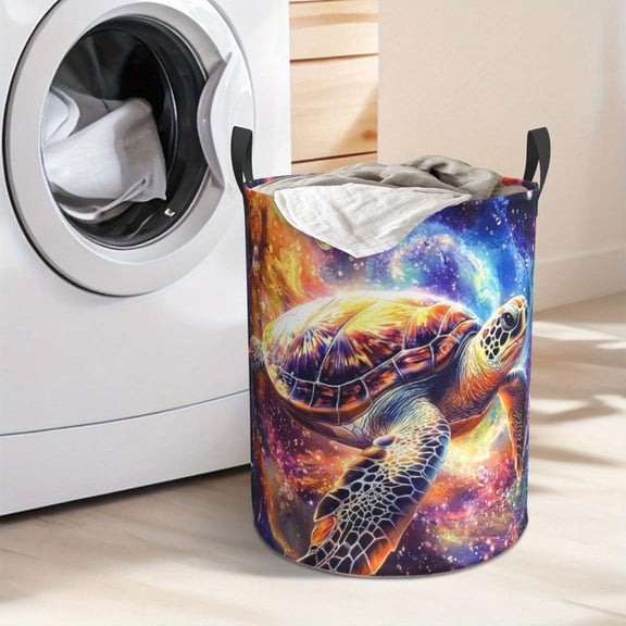 Cosmic Sea Turtle Laundry Hamper Portable Storage Hamper with Sturdy Handle, Oxford Cloth, Easy to Store and Collapsible Design, Laundry Baskets