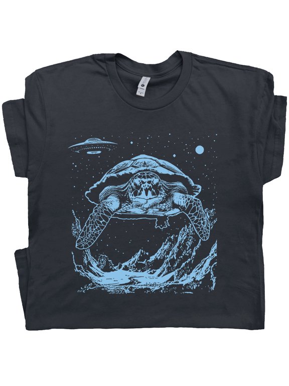 Cosmic Sea Turtle T Shirt Funny Ufo Alien Turtle Shirts for Women Men Weird Cool Vintage Graphic Tee Retro Cute Space Ocean Theme