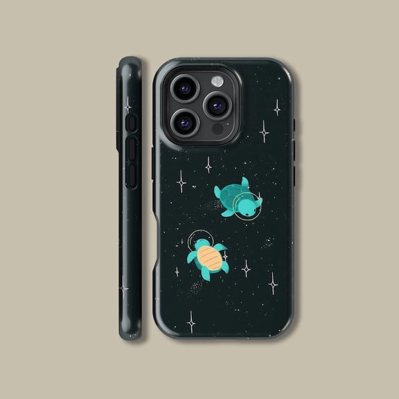 Cosmic Sea Turtle Tough Phone Case, Space Ocean Animal Dual Layer Shock Absorbing Protective Hard Shell Cover, Compatible with iPhone 15 Pro Max