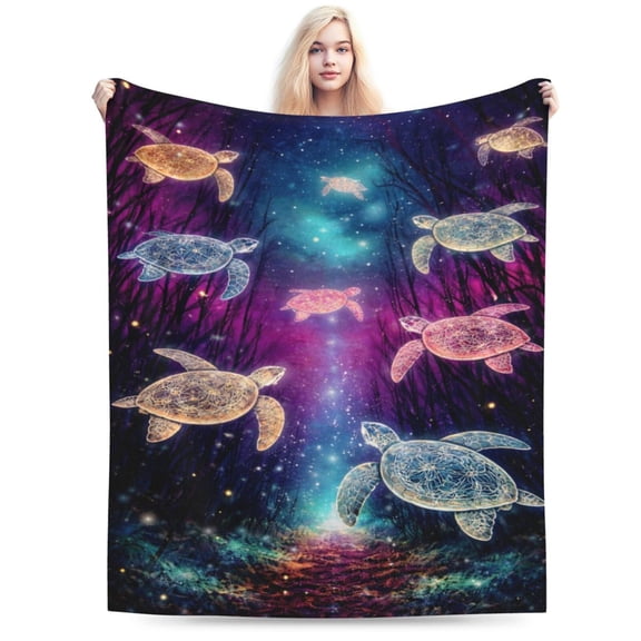 Cosmic Sea Turtles Blanket Galaxy Turtle Dream Celestial Ocean Art Soft Cozy Throw Blanket for Couch Bed Christmas Birthday Gift 50x40