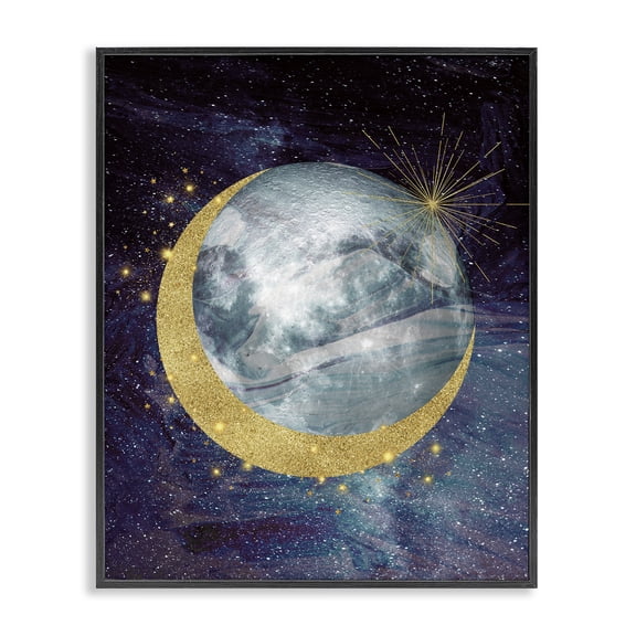 Stupell Industries Cosmic Shimmer Moon Black Framed Giclee Art, design by Daniela Santiago, 14 x 11