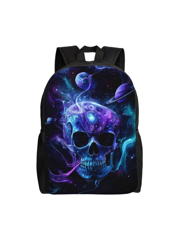 Cosmic Skull Galaxy Backpack Full Front Print Travel Laptop Bag for Men and Women