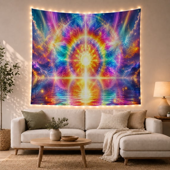 Cosmic Sky with Radiant Sunburst, Energetic Psychedelic for Meditation Enthusiasts, Spiritual Wall Decor, Housewarming Gift Tapestry Wall Hanging for Yoga Room and Bedroom