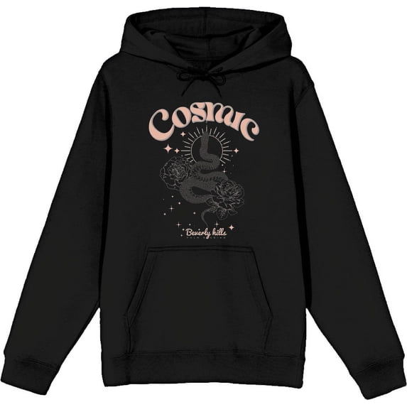 Cosmic Snake & Flowers Black Adult Long Sleeve Hoodie-Medium
