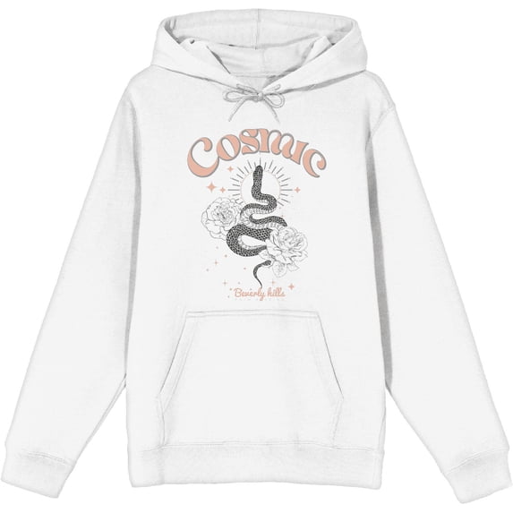 Cosmic Snake & Flowers White Adult Long Sleeve Hoodie-Medium