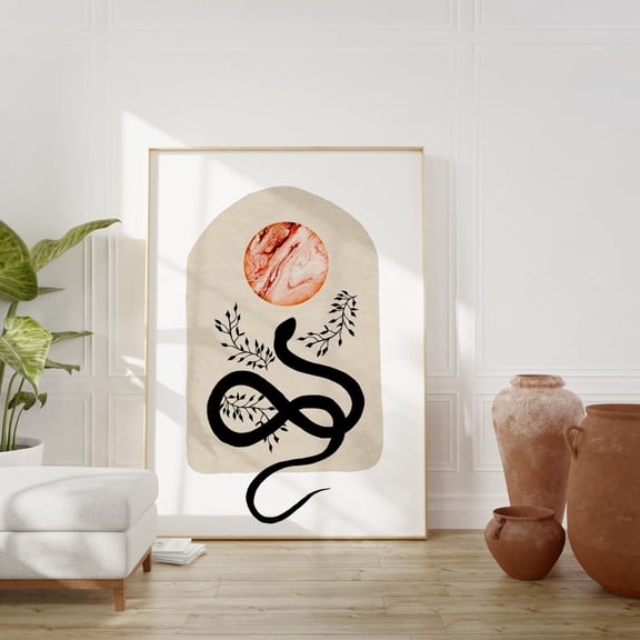 Cosmic Snake Planet Mystic Neutral Tones Boho Art Cosmic Wall Witchy Wall Decor Unframed Paper Print