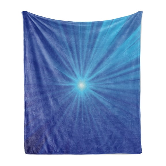 Cosmic Soft Flannel Fleece Throw Blanket, Futuristic Design of Energetic Sunburst Effect, Cozy Plush for Indoor and Outdoor Use, 60" x 80", Azure Blue, by Ambesonne