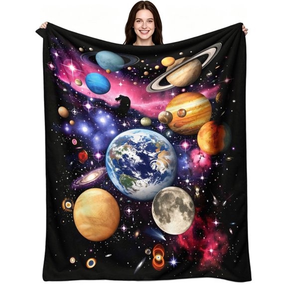 Cosmic Solar System Galaxy Planets Earth, Soft Warm Flannel Fleece, Aesthetic Fantasy Galaxy, Throw Blanket, Cozy Warm, Home Decor, Couch Sofa Bed Napping