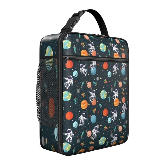 Cosmic Space Insulated Lunch Box – Sci-fi Aesthetic Bento Tote with Star, Planet, Alien & Rocket Design, Waterproof Large Capacity Cooler Bag for Travel, School, Work