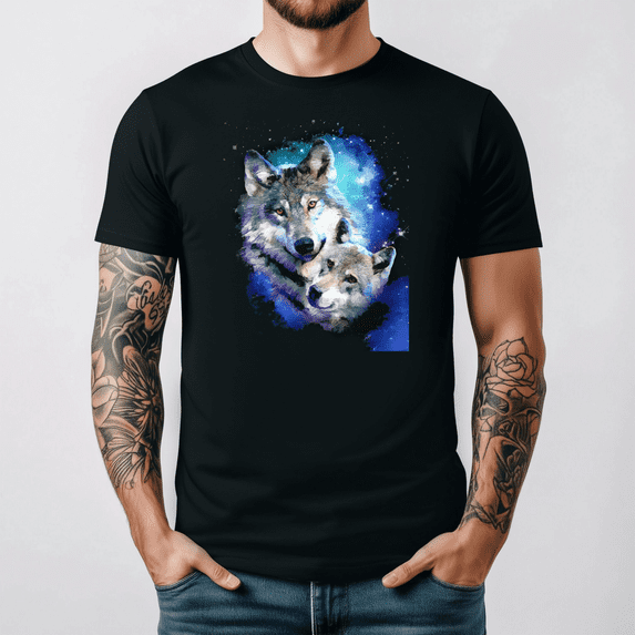Cosmic Space Wolf Family Galaxy Animal Graphic Trending Tee V16466,for unisex up to 3XL