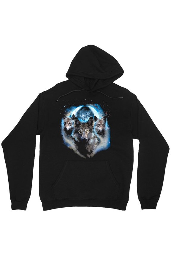 Cosmic Space Wolf Pack Moon Graphic Galaxy Animal Spirit Art Novelty - Soft Touch M502 Unisex Hoodie, Up to Size 5XL