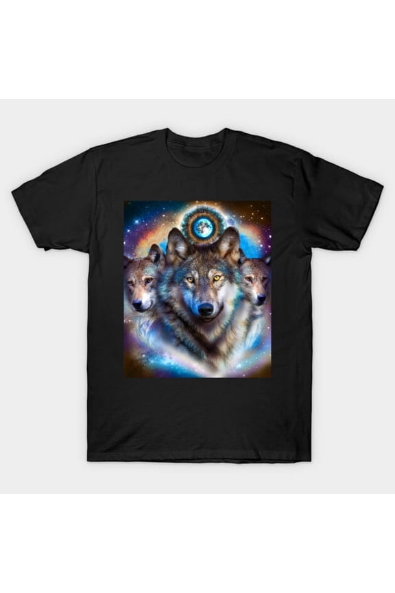 Cosmic Space Wolf Pack Moon Graphic, H33822 Unisex T-Shirt, Up to 5XL Available