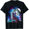 thumbnail image 1 of Cosmic Space Wolf Wolves Family Howling At Moon T-Shirt Tops Tee, 1 of 4