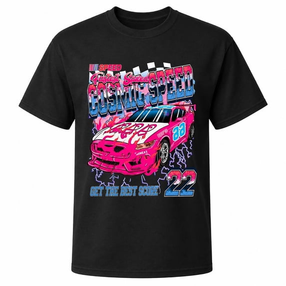 Cosmic Speed Race Car Graphic T-Shirt, Unisex Classic Fit, Cotton-Rich 180 GSM, Front Print