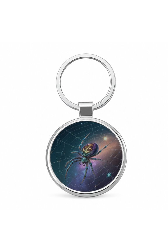 Cosmic Spider Web Halloween Metal Round Keychain