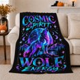 thumbnail image 1 of Cosmic Spirit Wolf Energy Galaxy Night Sky Fantasy, Peaceful Mountain Lake Scene, Warm Flannel Blanket for Cabin and Lodge, Outdoor Lovers Camping Gift, Festive Home Decor, 1 of 9