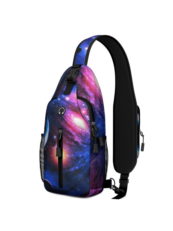 Cosmic Star Constellation Sling Backpack, Space Travel Galaxy Crossbody Bag, Sci-Fi Astronaut Nebula Daypack