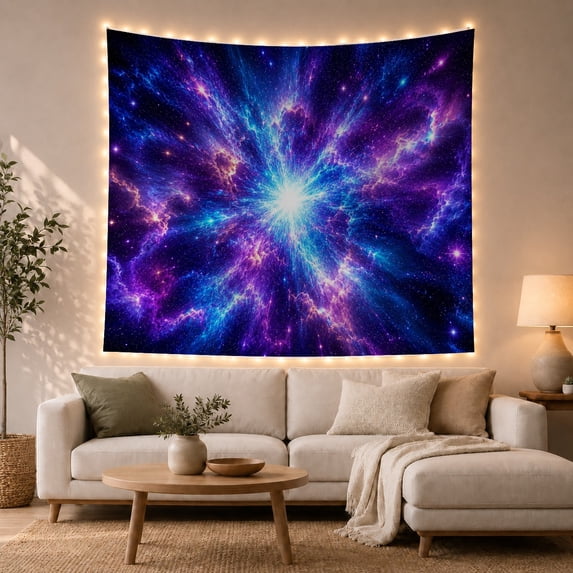 Cosmic Starburst in Swirling Nebula, Energetic Psychedelic for Space Lovers, Celestial Wall Art Decor, Housewarming Gift, Tapestry Wall Hanging for Bedroom and Dorm