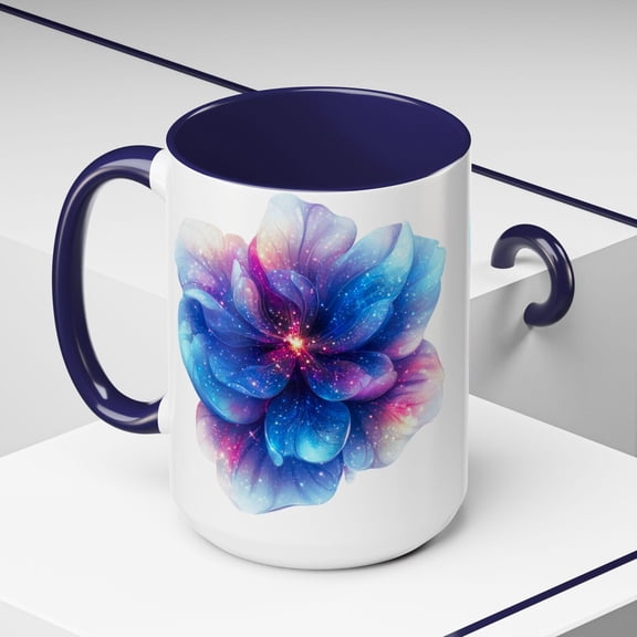 Cosmic Starry Night Mug: Lilly Floral Galaxy Design, 15 oz Ceramic Cup