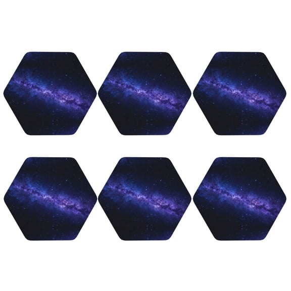 Cosmic-Starry-Sky Pattern Leather Drink Coasters for Drinks (6 Pack) for Tabletop Protection Hexagon