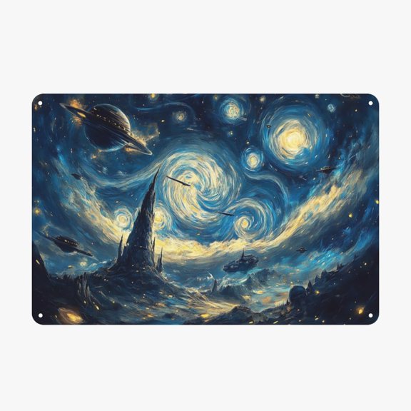 Cosmic Starry Sky Vortex Metal Tin Sign, Sci-Fi Space Wall Art Aluminum Plaque Poster, Easy to Hang, 8 x 12 Inches