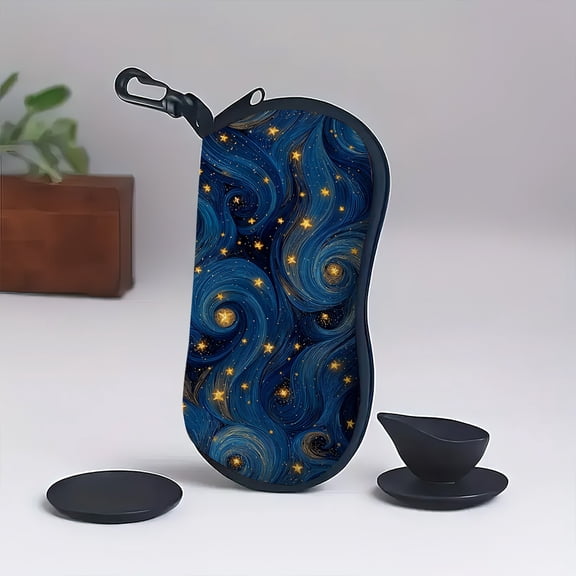 Cosmic Starry Waves Print Neoprene Eyeglass Case,Ultra Lightweight Softshell Design with Padded Protection Zipper Closure Compact Travel Accessory
