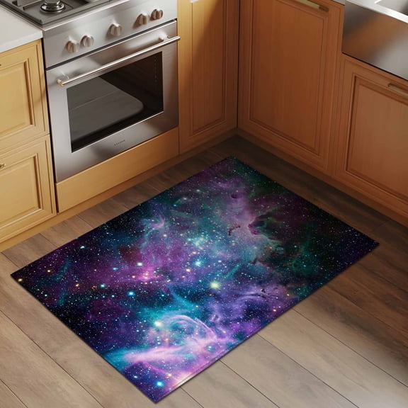 Cosmic Stars 2x3 Rug for Entryway Front Door Kitchen Sink Area, Purple Pink Starry Sky Gradual Abstract Low Pile Washable Non Slip Rectangle Area Rug
