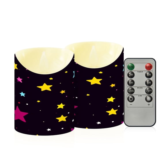 Cosmic Stars Flameless Candles 2 PCS with Remote Realistic Moving Flame LED Tapered Pillar Set for Home Decor