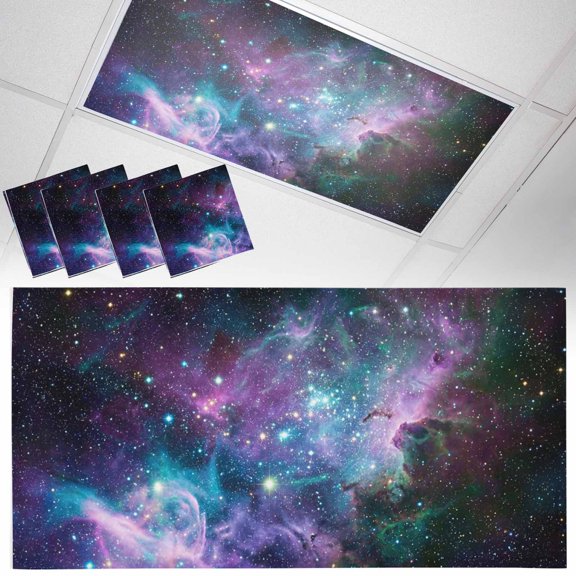 Cosmic Stars Fluorescent Light Covers Purple Pink Starry Sky Gradual Abstract Magnetic Light Filters Ceiling Lighting Panel Shade for Classroom Office Home 2 x 4 ft, 4 Pack