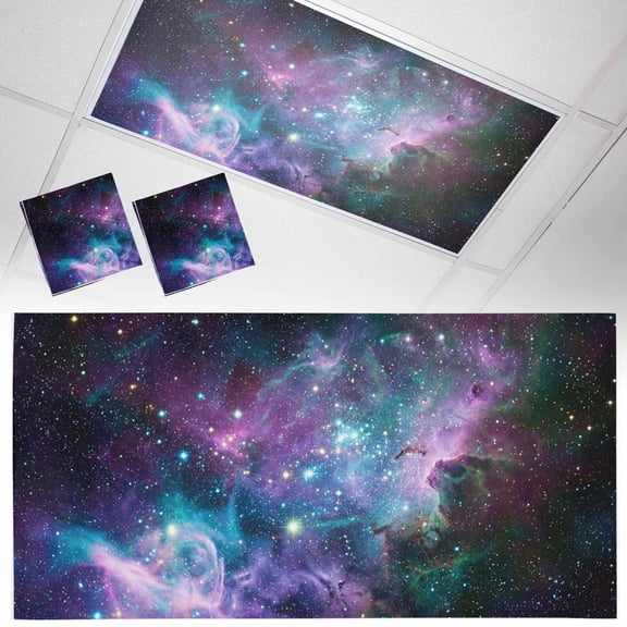 Cosmic Stars Fluorescent Light Covers Purple Pink Starry Sky Gradual Abstract Magnetic Light Filters Ceiling Lighting Panel Shade for Classroom Office Home 2 x 4 ft, 2 Pack