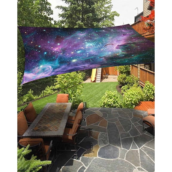 Cosmic Stars Sun Shade Sail 14'X18' Purple Pink Starry Sky Gradual Abstract UV Block Outdoor Sail Shades Breathable Waterproof Rectangular Sunshade for Patio Garden Pool Pergola Porch
