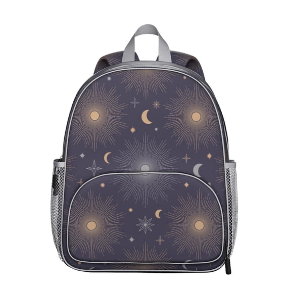 Cosmic Student Backpack – Gothic Celestial Moon Starry Night Astrology Print With Mystical Spiritual Golden Witchy Star Pattern